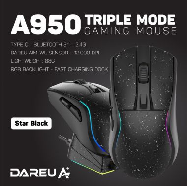 Chuột không dây Gaming DAREU A950 TRIPLE MODE BLACK / PINK