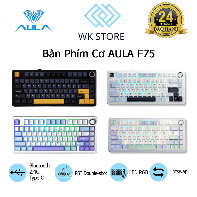 Bàn Phím Cơ AULA F75 3 Mode | USB 2.4G, Bluetooth, Type C