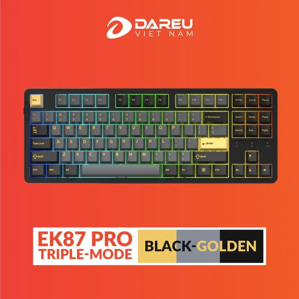 Bàn phím cơ DareU EK87 Pro | Black Golden | Cloud switch | Triple Mode