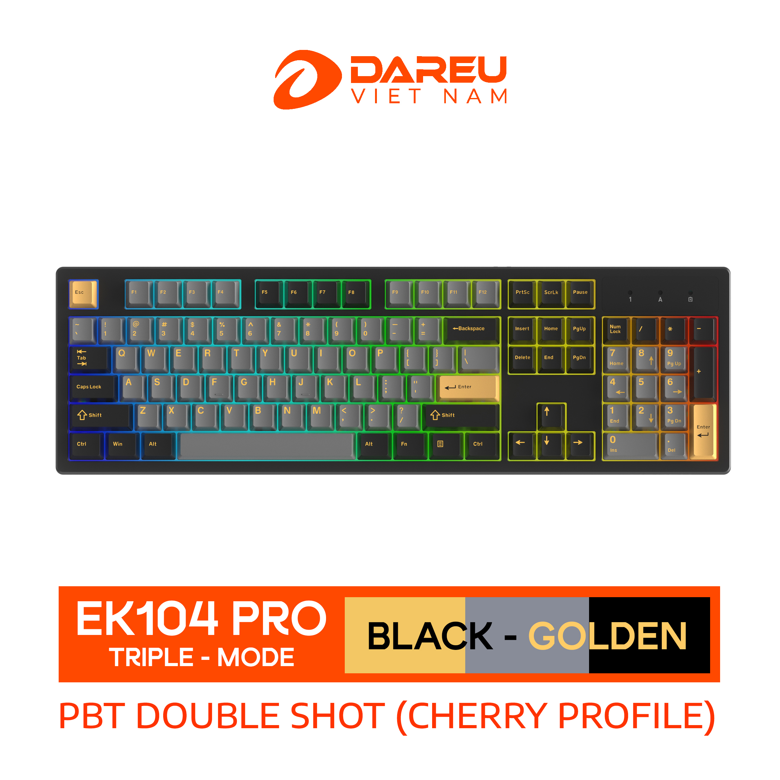 Bàn Phím Cơ Không Dây DAREU EK104 PRO - BLACK GOLDEN