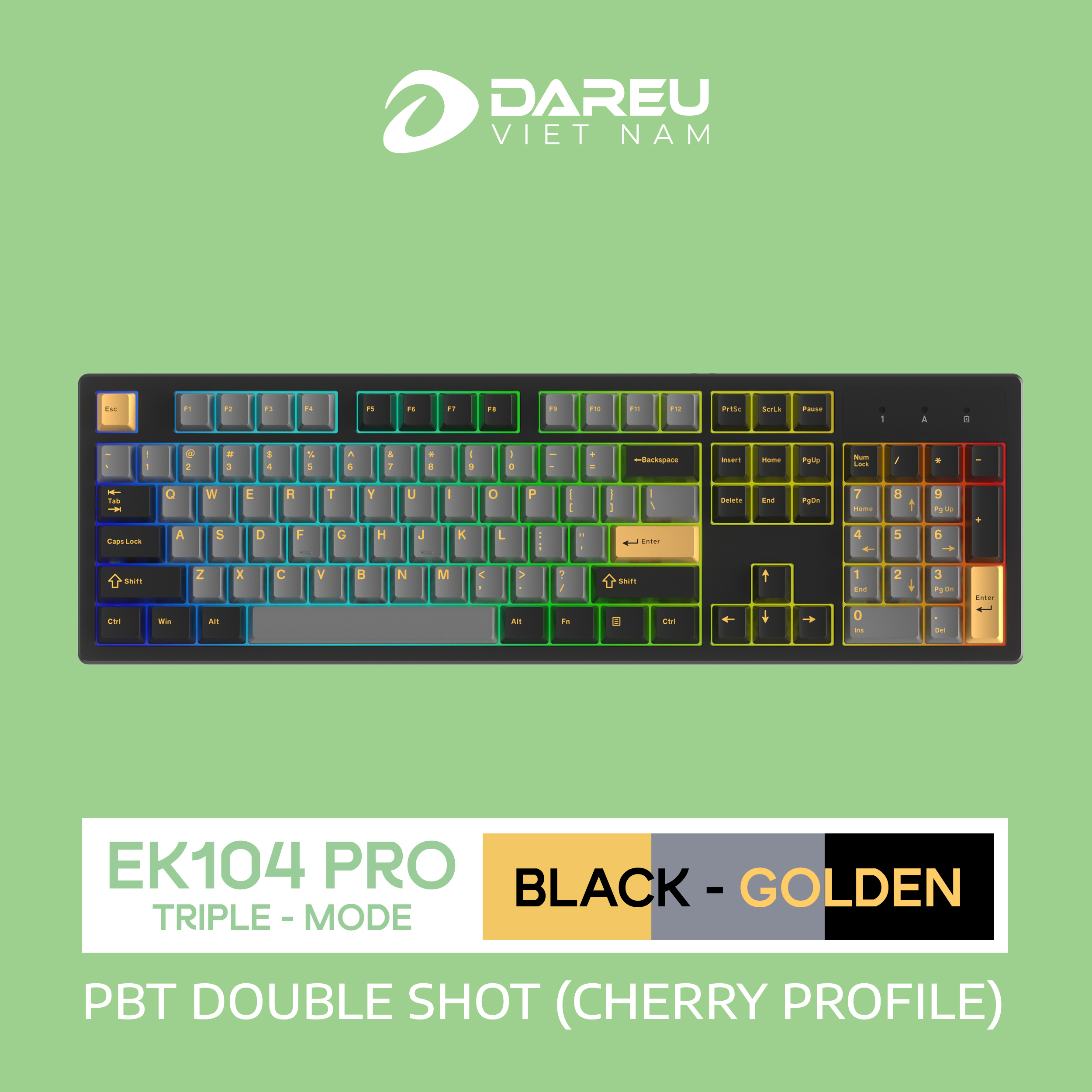 Bàn Phím Cơ Không Dây DAREU EK104 PRO - BLACK GOLDEN