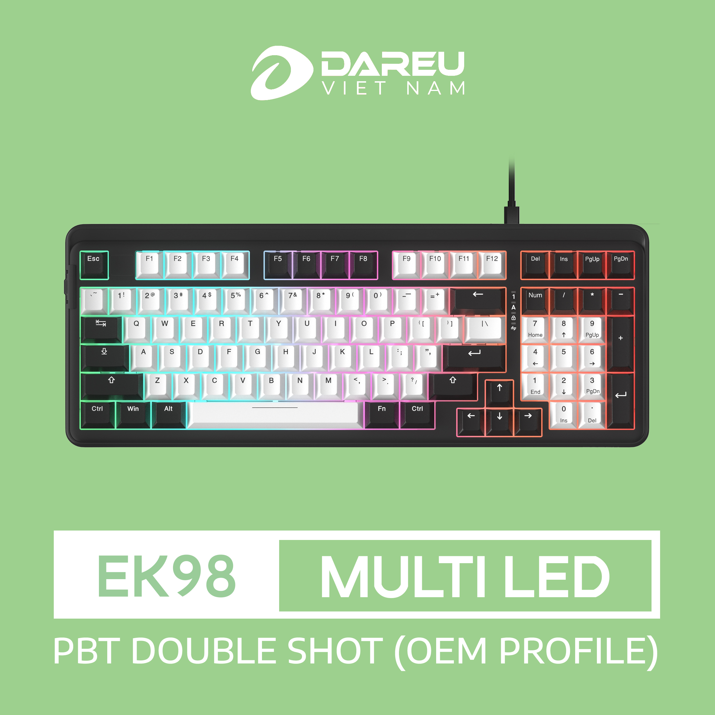 Bàn Phím Cơ Gaming DAREU EK98 WHITE x BLACK