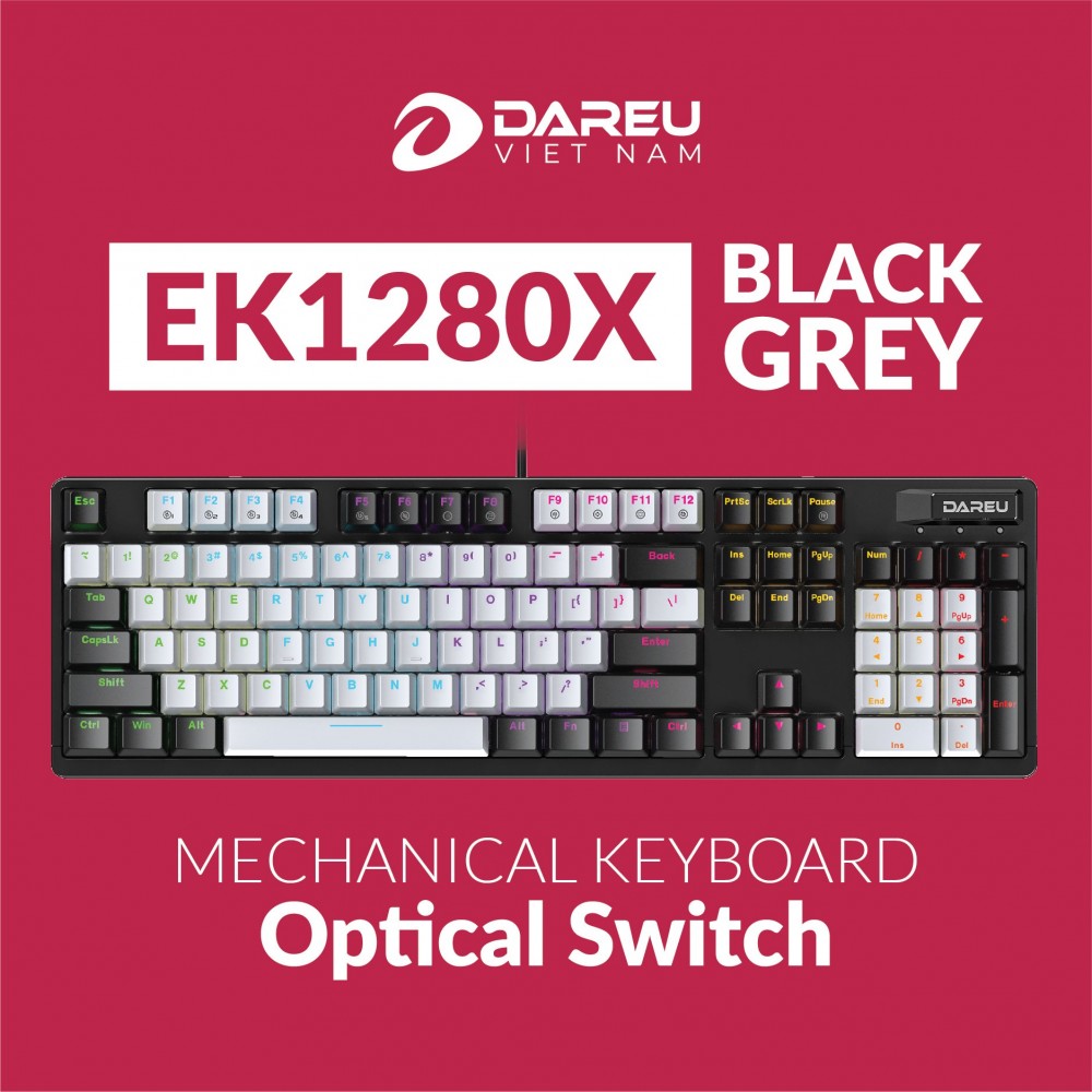 BÀN PHÍM QUANG CƠ DAREU EK1280X BLACK GREY OPTICAL SWITCH