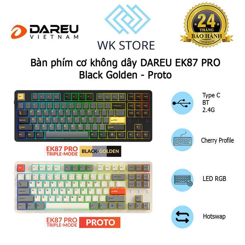Bàn Phím Cơ Không Dây DAREU EK87 PRO | 3 Mode | Cherry PBT | Led RGB