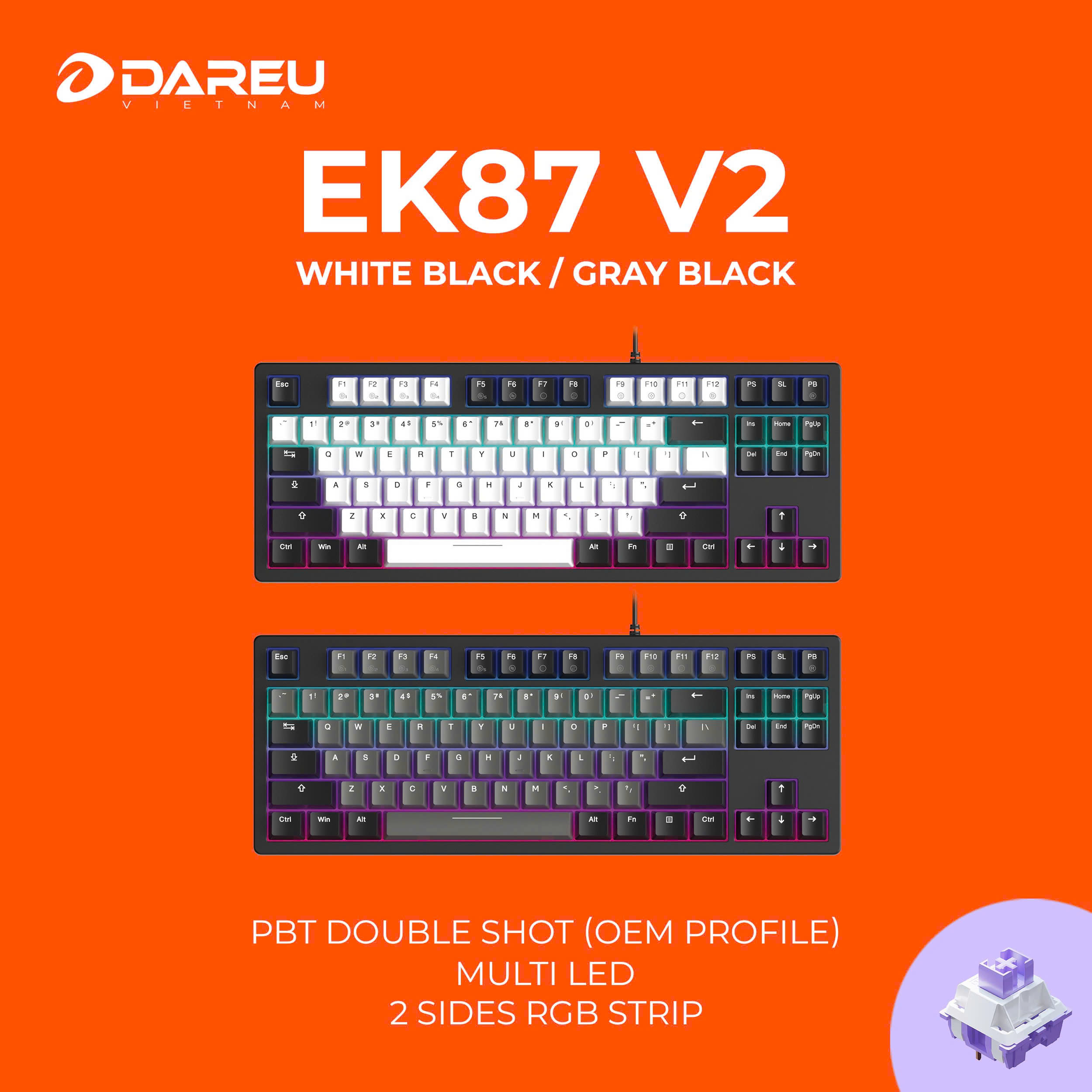 Bàn phím cơ Gaming DAREU EK87 v2 WHITE x BLACK