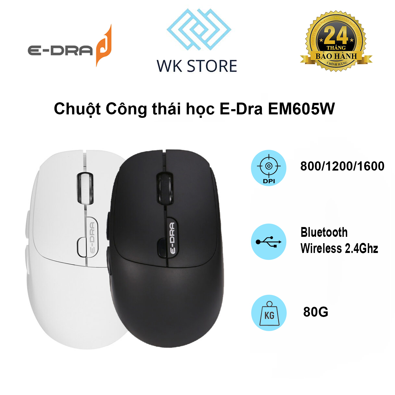 Chuột Không Dây Edra EM605W | Thiết Kế Công Thái Học
