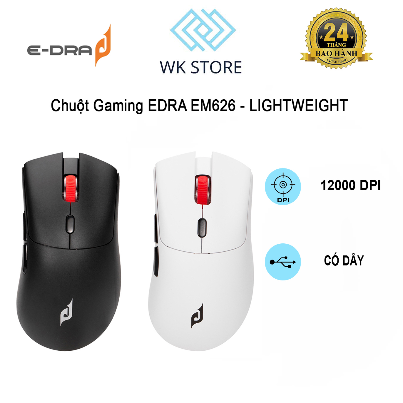 Chuột Gaming EDRA EM626 - LIGHTWEIGHT | Black / White