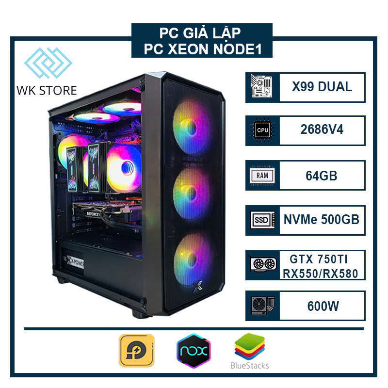 Thùng PC Giả Lập Game / MMO NODE 01 | Dual Xeon 2686 V4, 64GB Ram